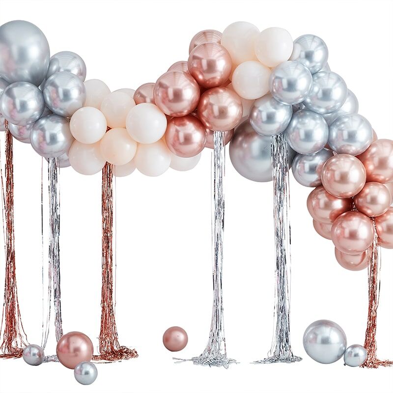 Ballongirlande Deko Set Metallic silber und rosegold