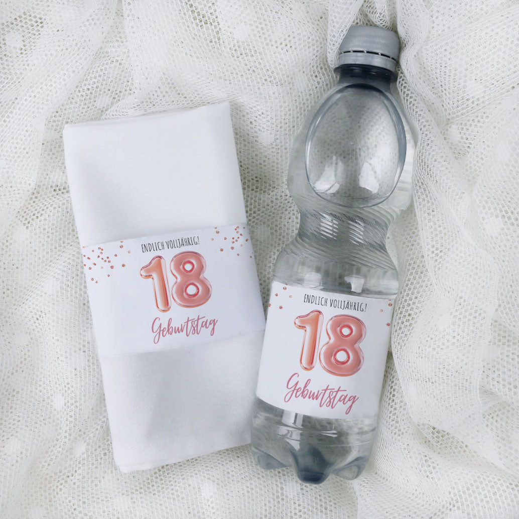 Banderole für Serviette oder Wasserflasche 18. Geburtstag