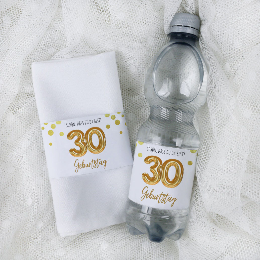 Banderole für Serviette oder Wasserflasche 30. Geburtstag