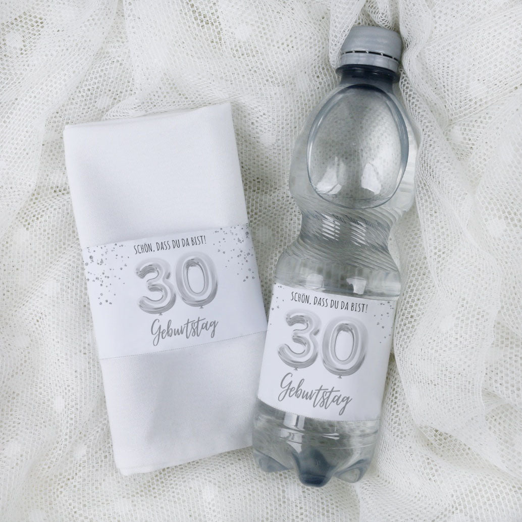Banderole für Serviette oder Wasserflasche 30. Geburtstag