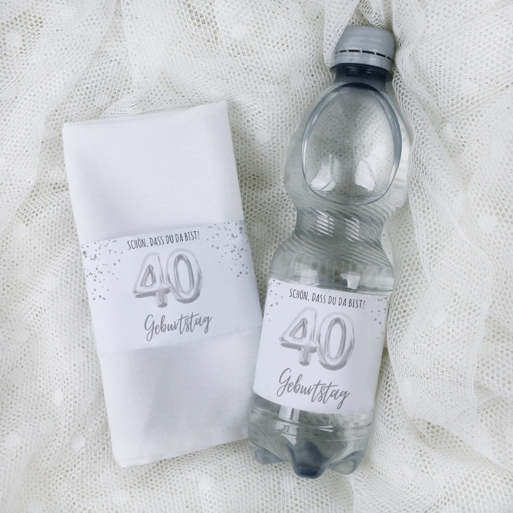 Banderole für Serviette oder Wasserflasche 40. Geburtstag
