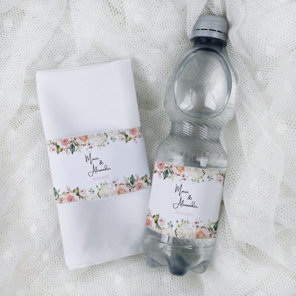 personalisierte banderole für serviette oder wasserflasche hochzeit