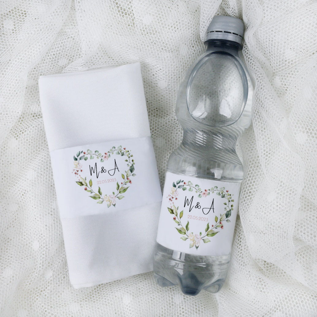 personalisierte banderole für serviette oder wasserflasche hochzeit