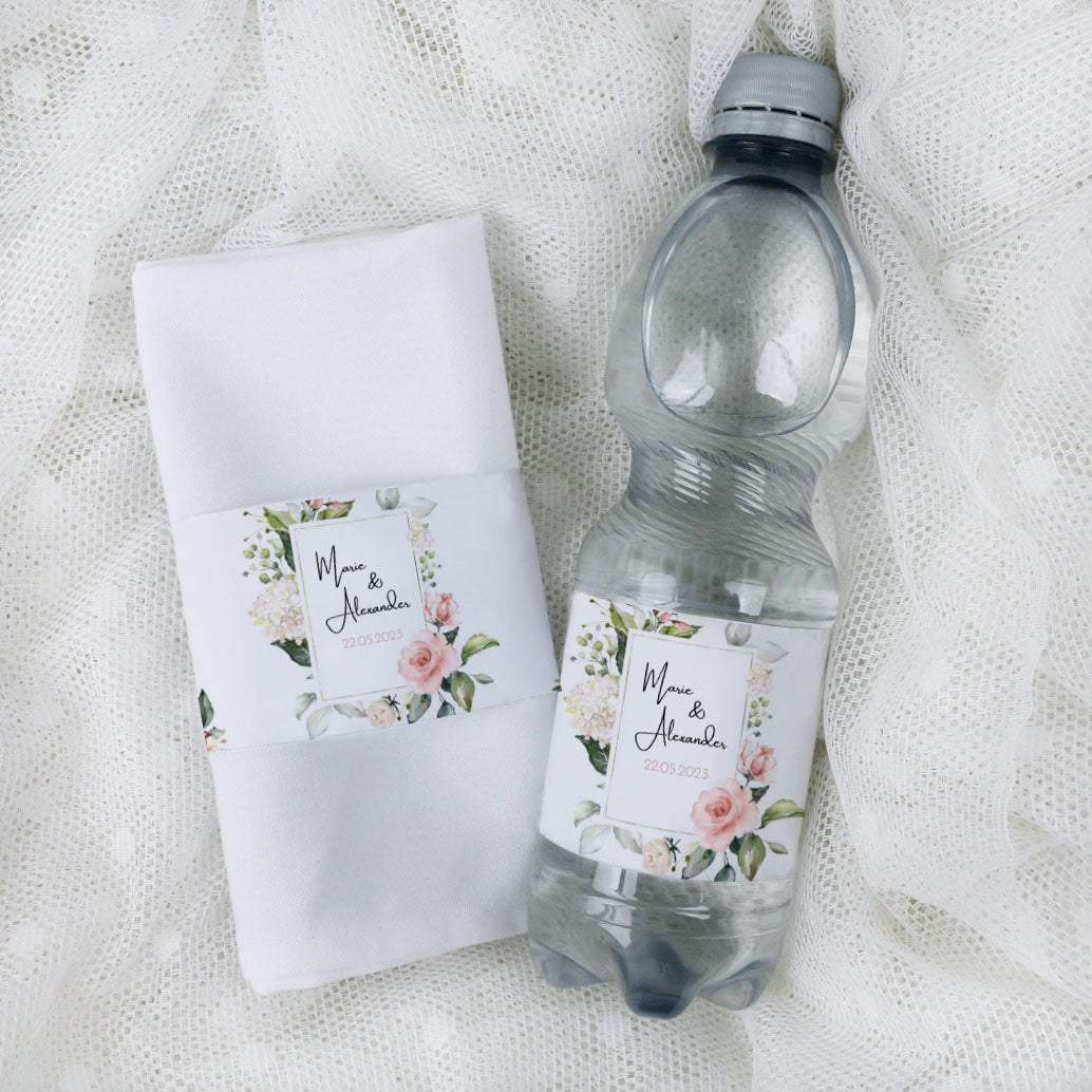 personalisierte banderole für serviette oder wasserflasche hochzeit