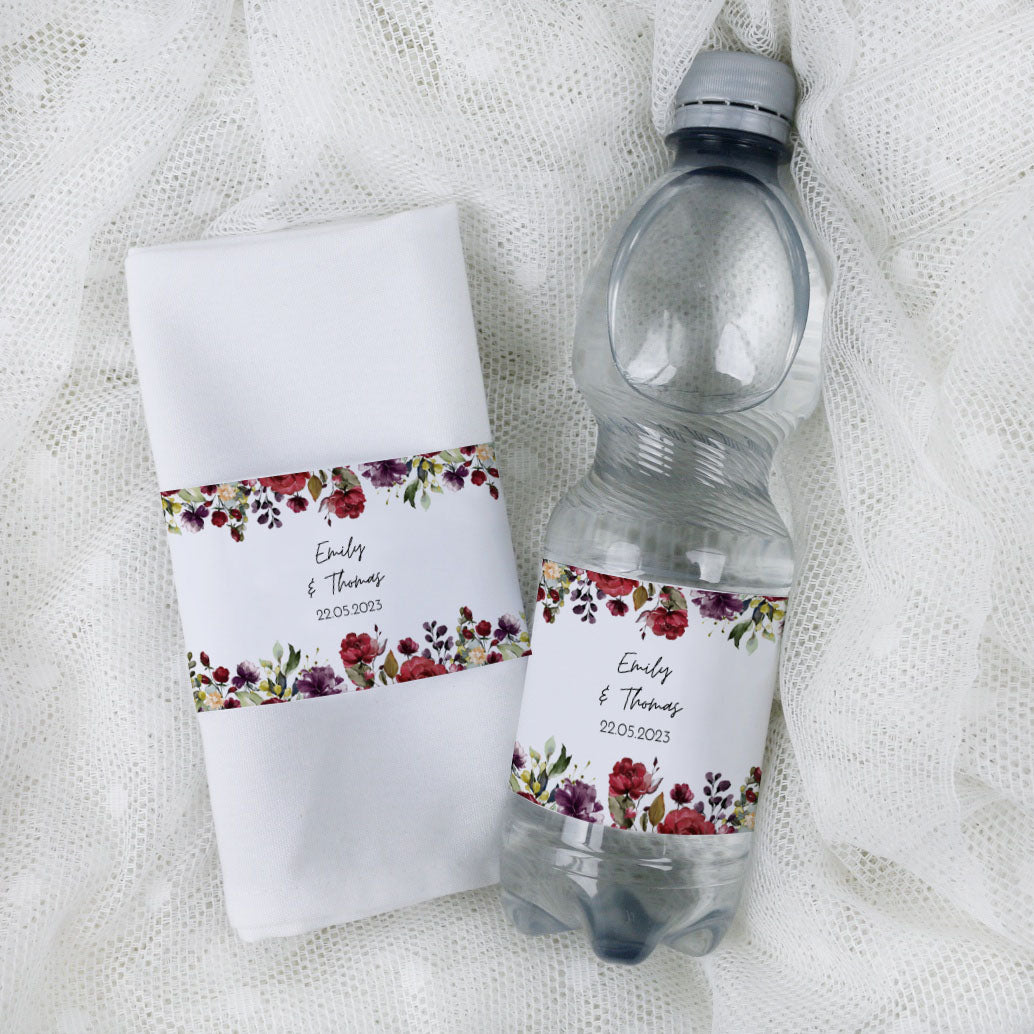 personalisierte banderole für serviette oder wasserflasche hochzeit