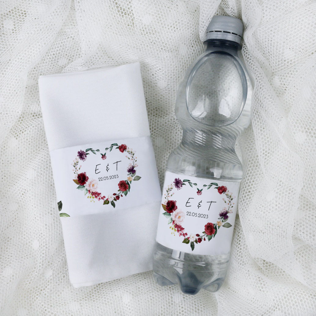 personalisierte banderole für serviette oder wasserflasche hochzeit