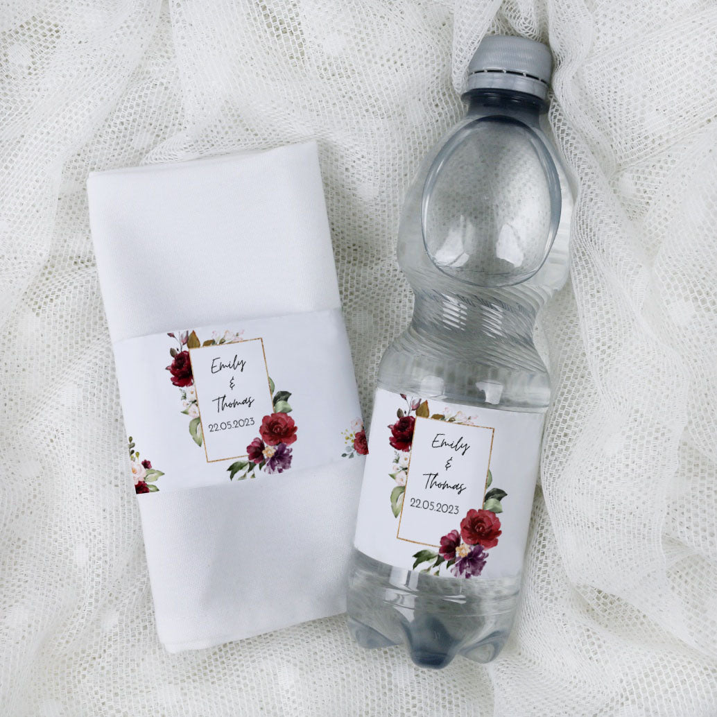 personalisierte banderole für serviette oder wasserflasche hochzeit