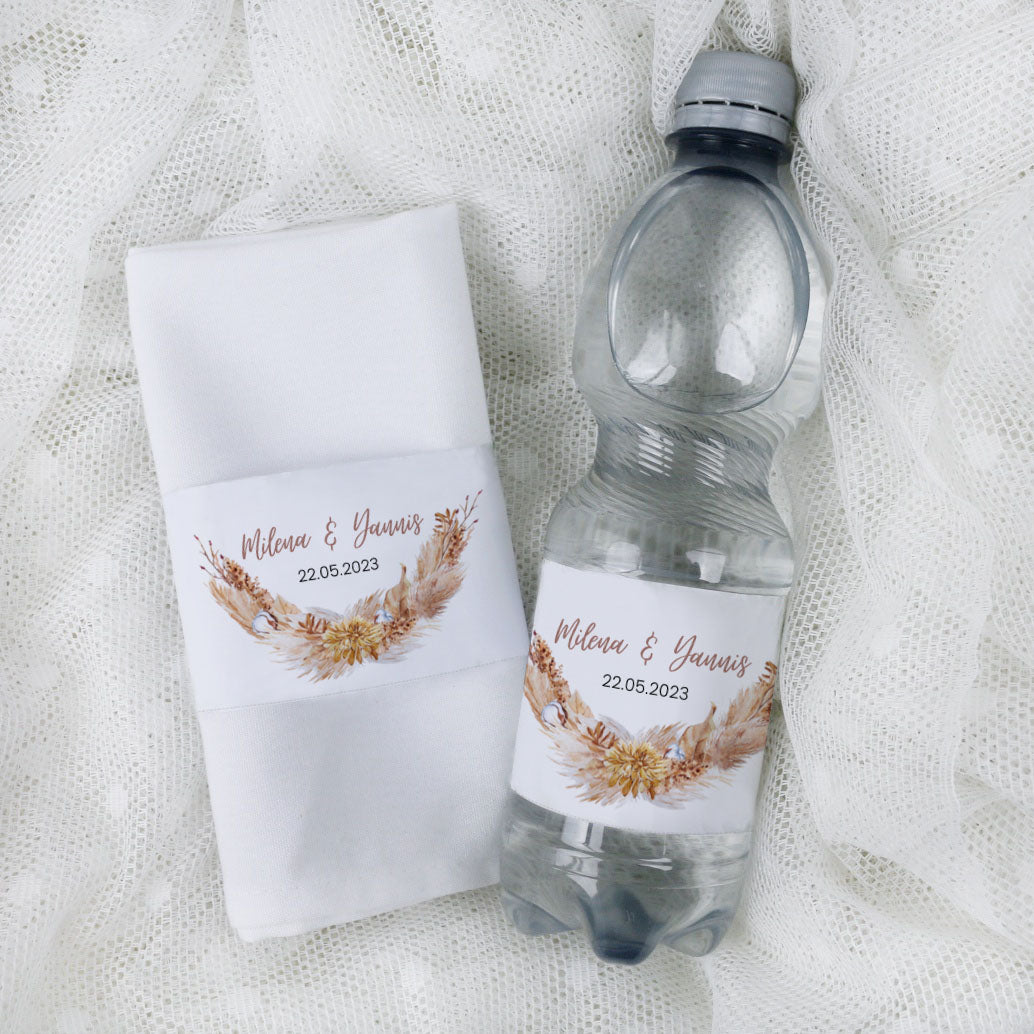 personalisierte banderole für serviette oder wasserflasche hochzeit