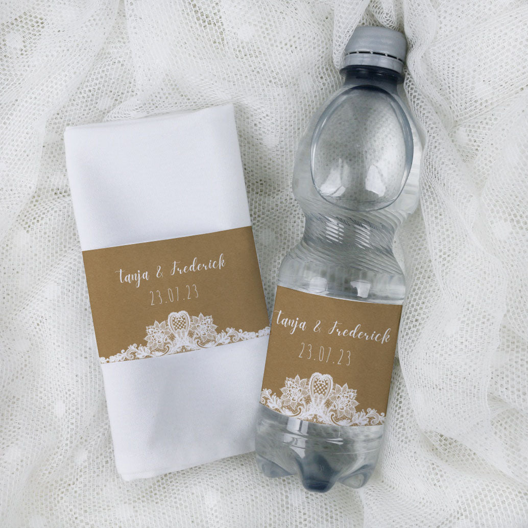 personalisierte banderole für serviette oder wasserflasche hochzeit