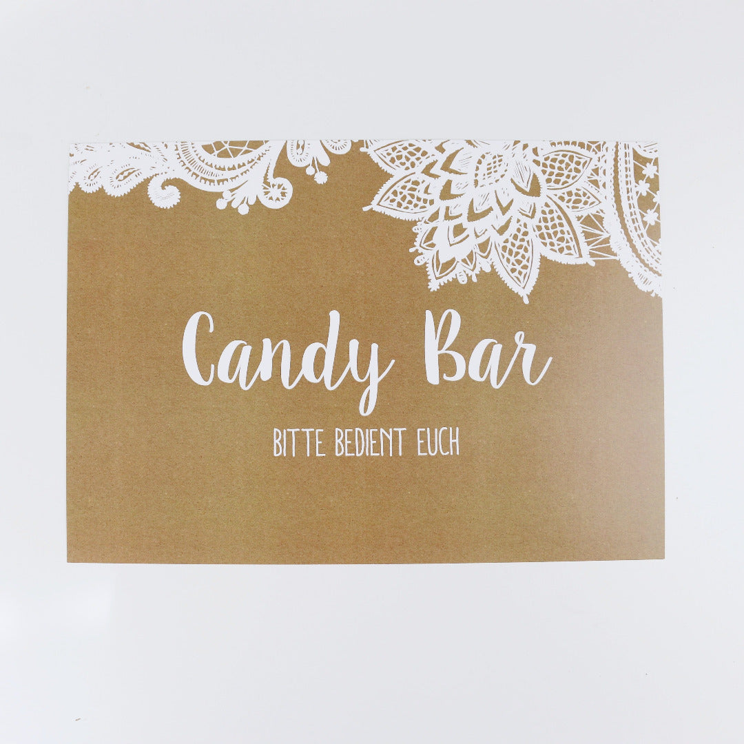 Vintage Spitze Schild Candy Bar Hochzeitsdeko