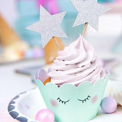 Cupcake Sticks Sterne silber Glitzer