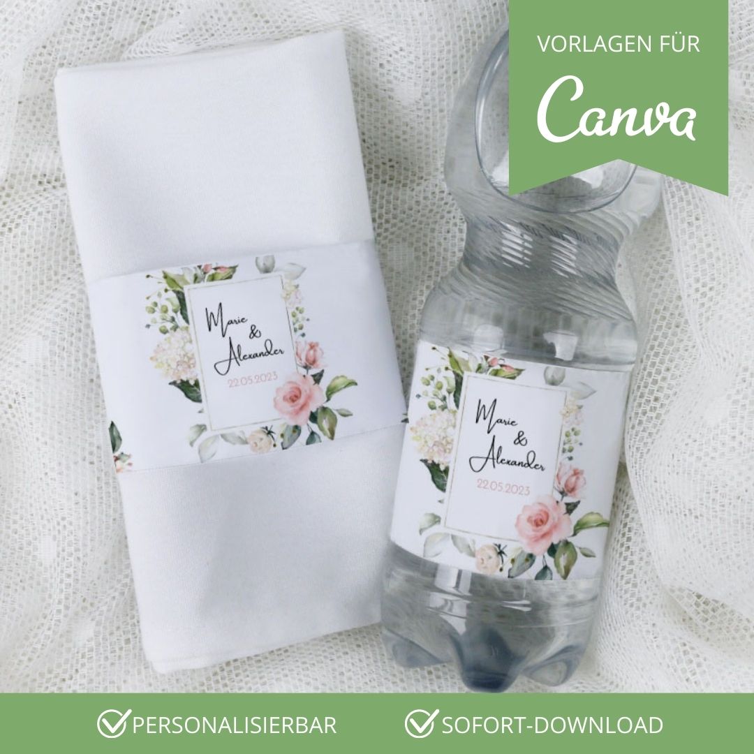 personalisierte banderole für serviette oder wasserflasche hochzeit