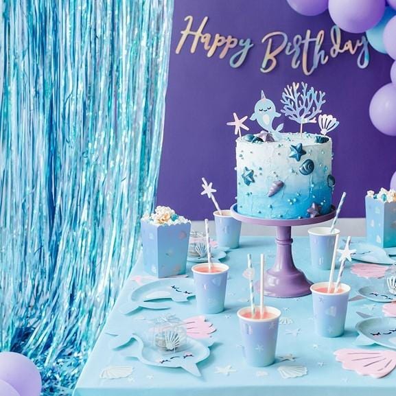 Popcorn Boxen blau mit Muscheln Motiv