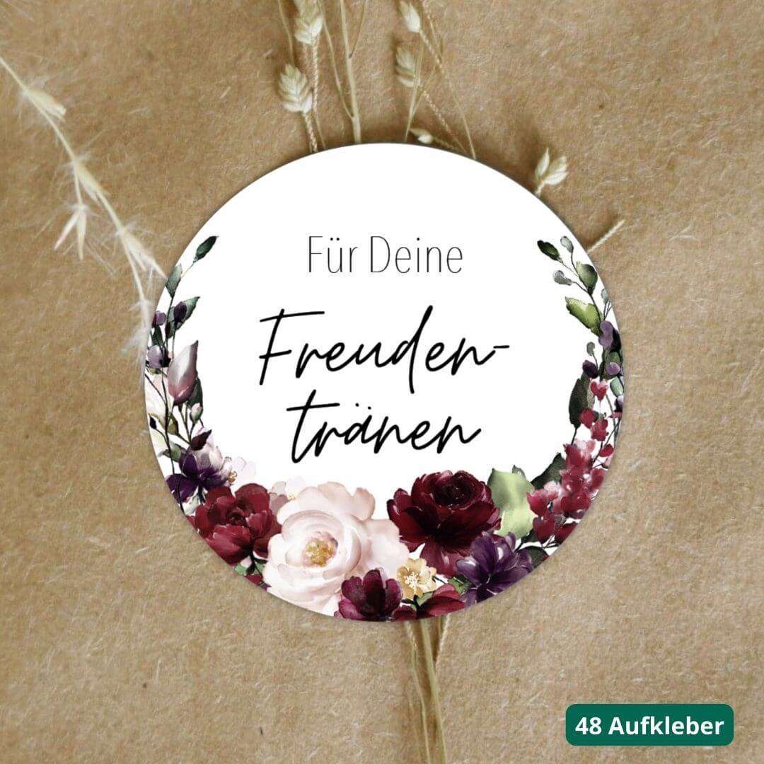 aufkleber fuer deine freudentraenen burgundy 48 stueck