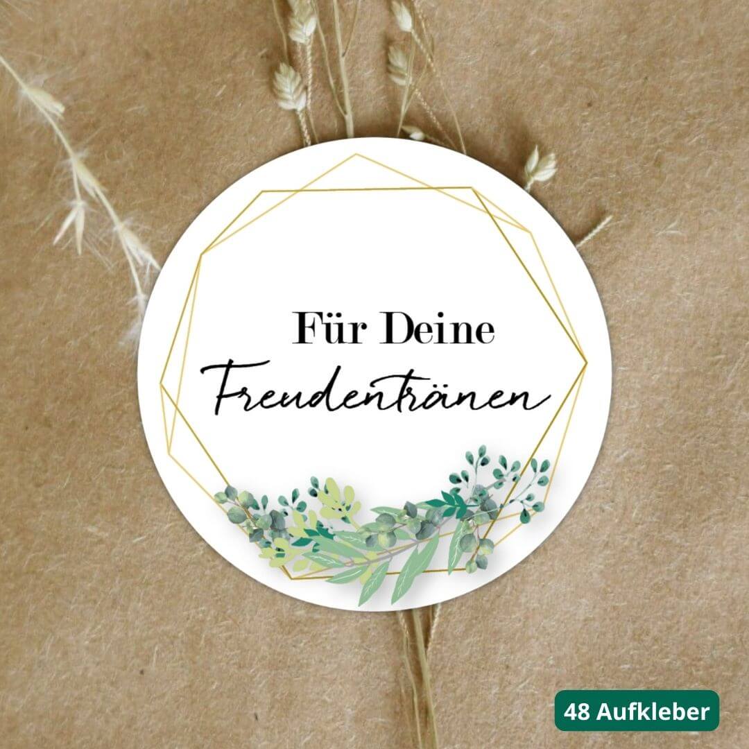 aufkleber fuer freudentraenen eukalyptus zur hochzeit