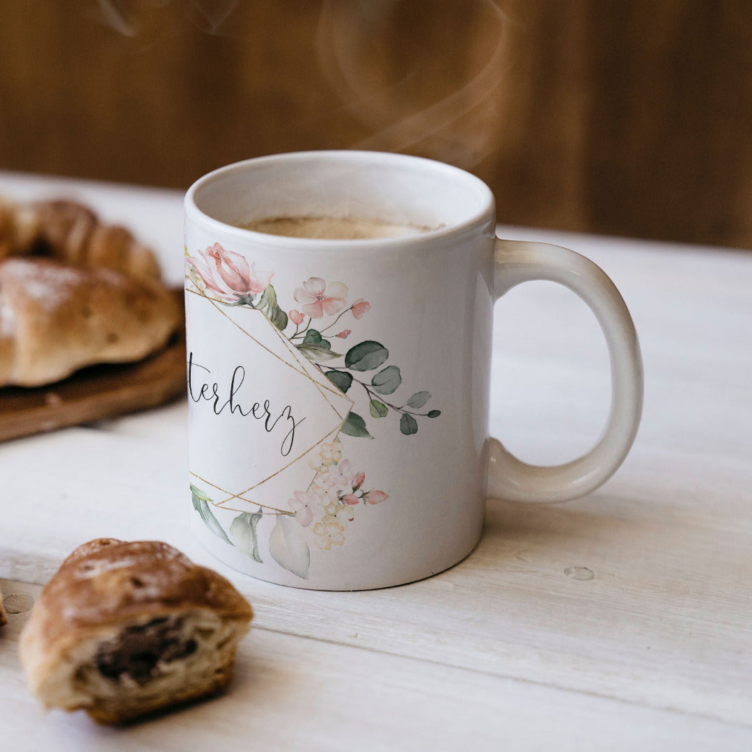 Kaffeetasse Becher Schwesterherz mit Bluetenzauber Motiv