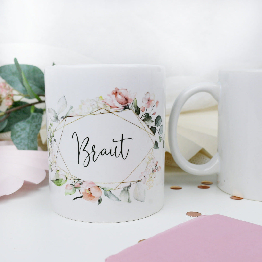 Geschenk Tasse Braut Bluetenzauber von Ja-Hochzeitsshop