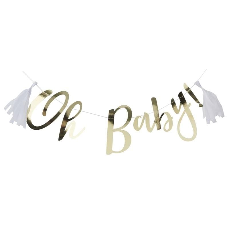 Tassel Baby Shower Party Girlande Oh Baby gold