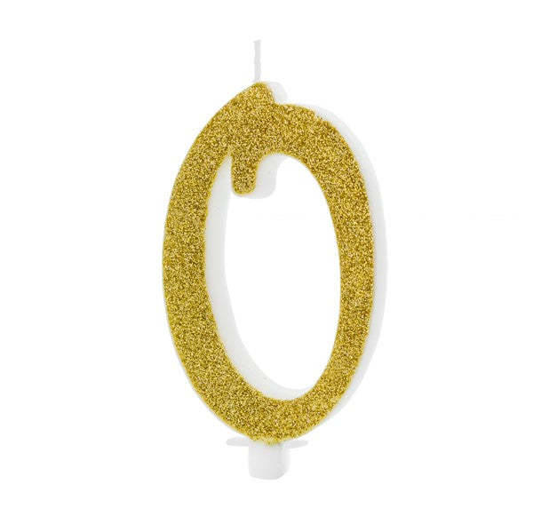 Kerze Zahl 0 Glitter gold