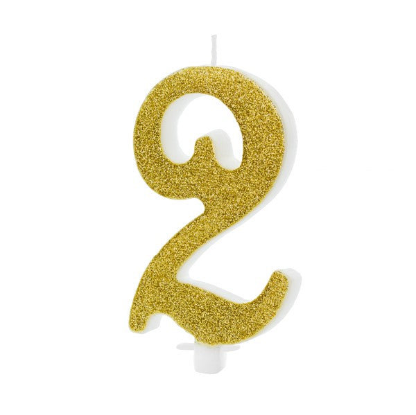 Kerze Zahl 2 Glitter gold