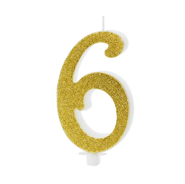 Kerze Zahl 6 Glitter gold