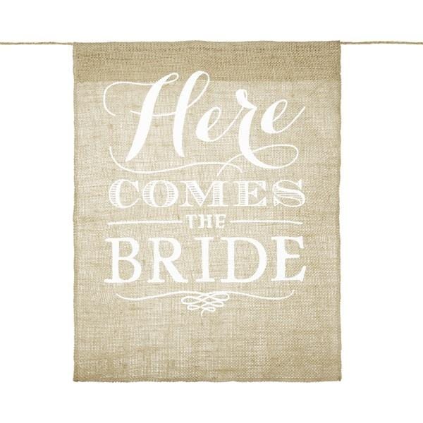 Jute Stoff Schild Here comes the bride