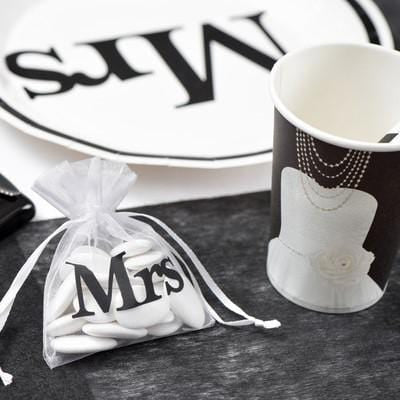 Organzasäckchen weiß mit Aufdruck Mrs in schwarz
