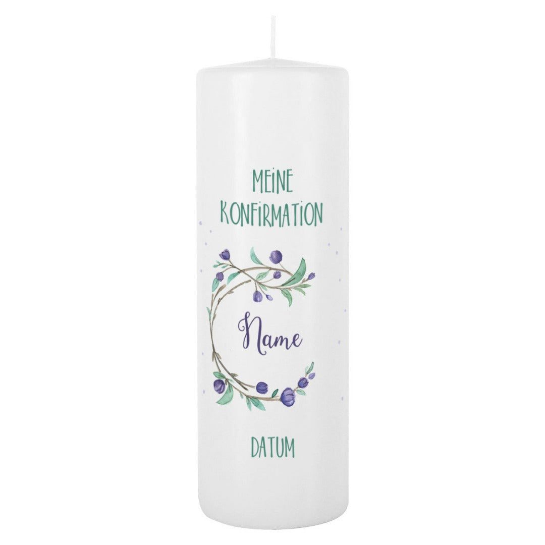 Personalisierte Konfirmationskerze Blumenkranz