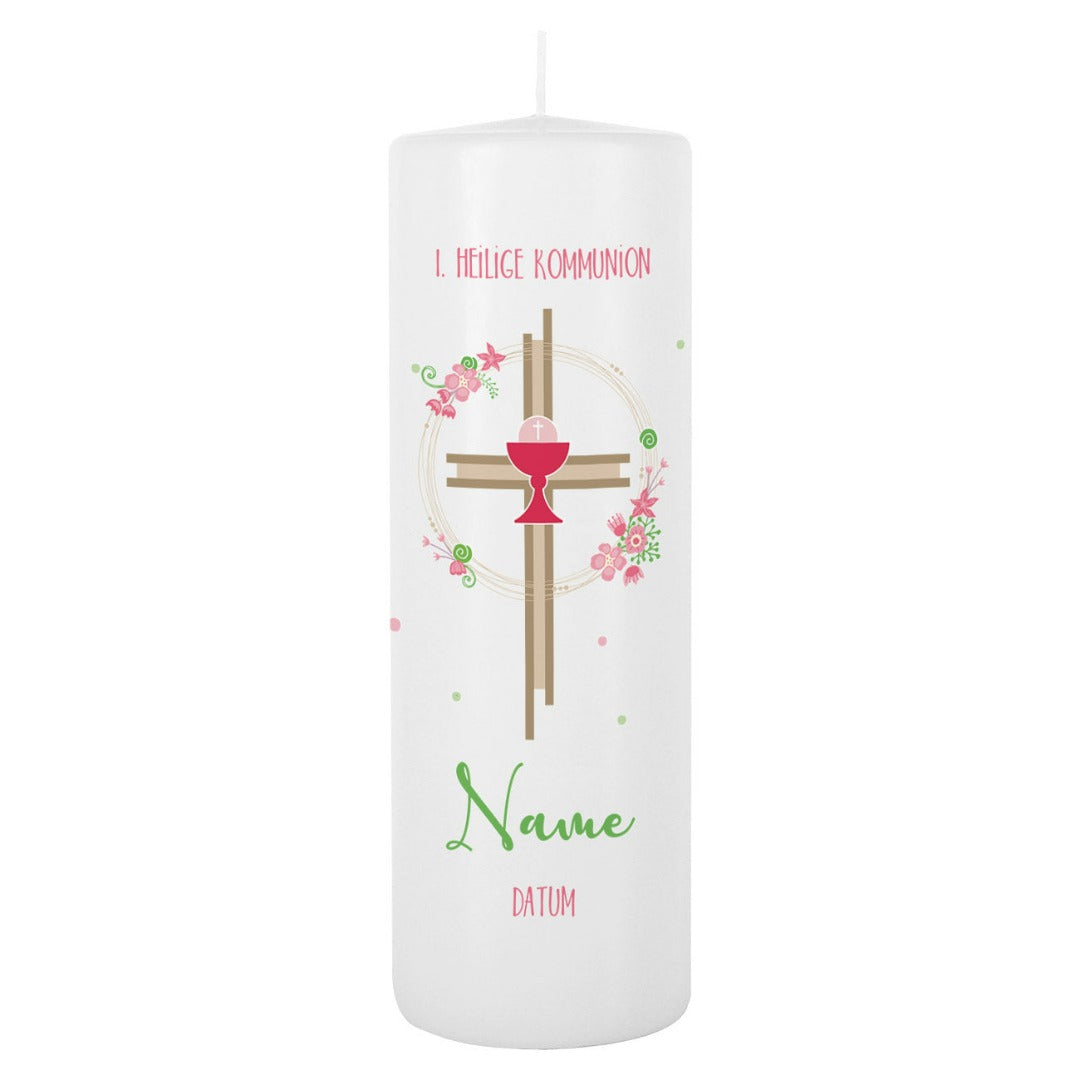 Personalisierte Kommunionskerze Kreuz & Kelch