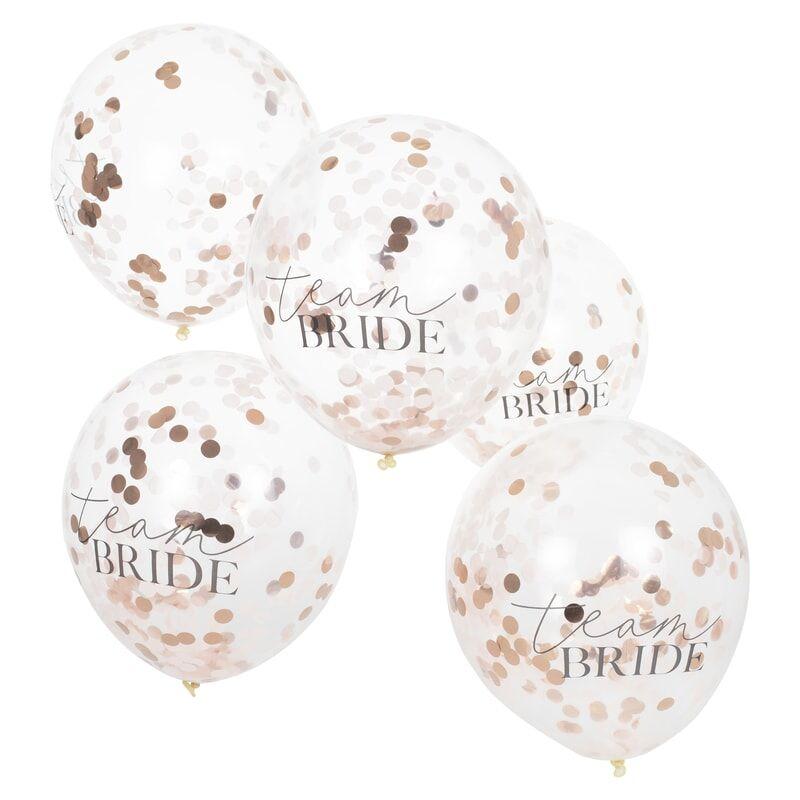 Latexballons Team Bride mit Folien Konfetti rosegold