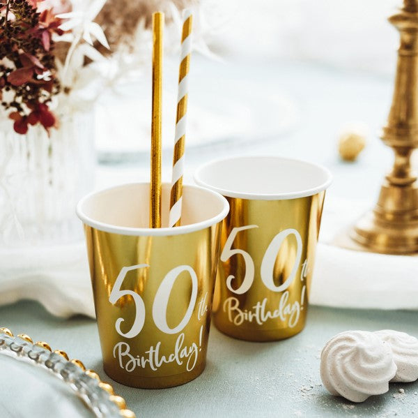 Pappbecher gold 50. Geburtstag