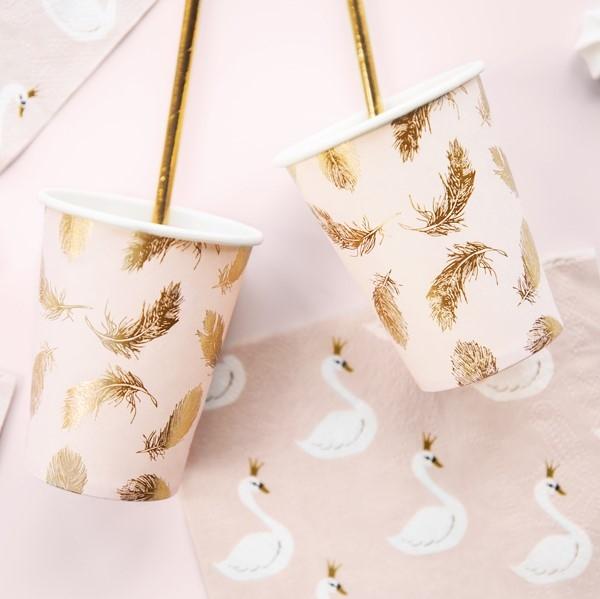 Pappbecher rosa mit Federn gold