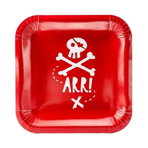 Pappteller rot mit Piraten Motiv
