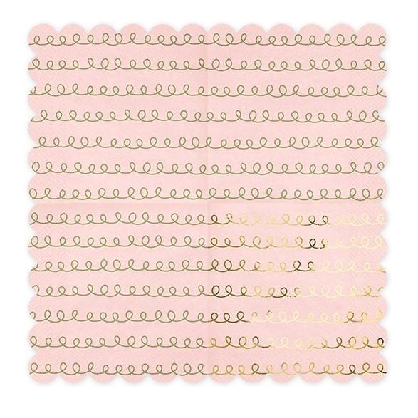 Servietten rosa mit Luftschlangen gold