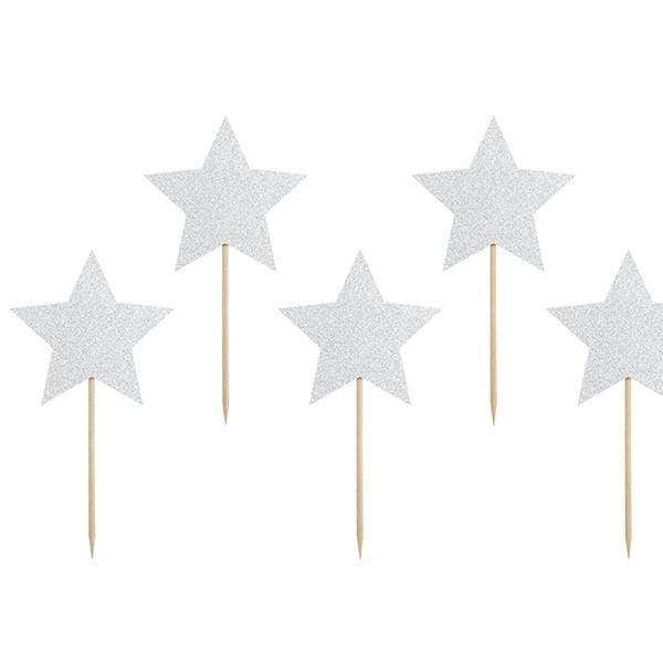 Holz Sticks mit Sternen in silber Glitzer