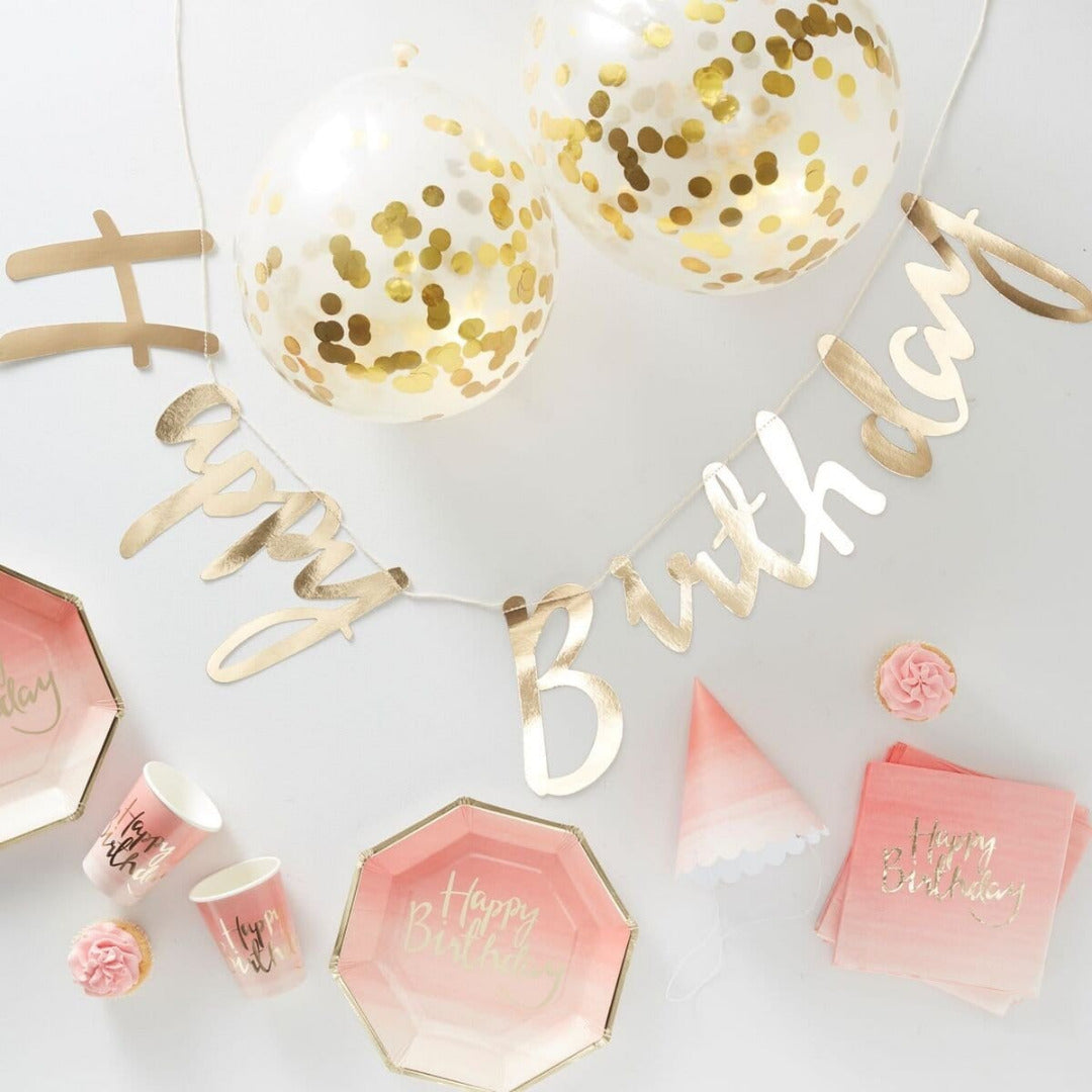 Partybox Happy Birthday - gold / rosa (70 Teile) - Ja-Hochzeitsshop