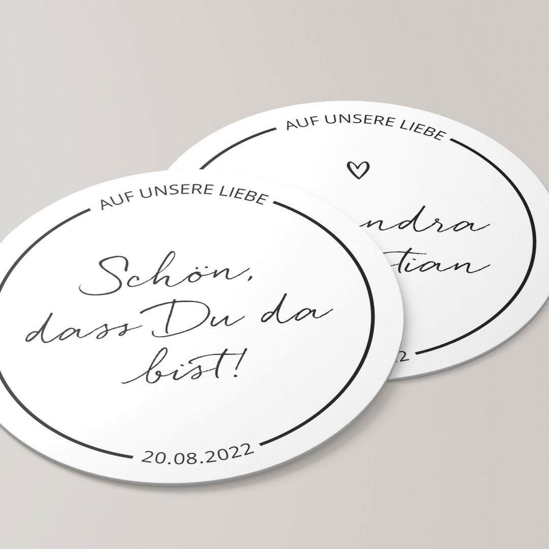 Personalisierte Bierdeckel Hochzeit Herzchen 50 Stueck