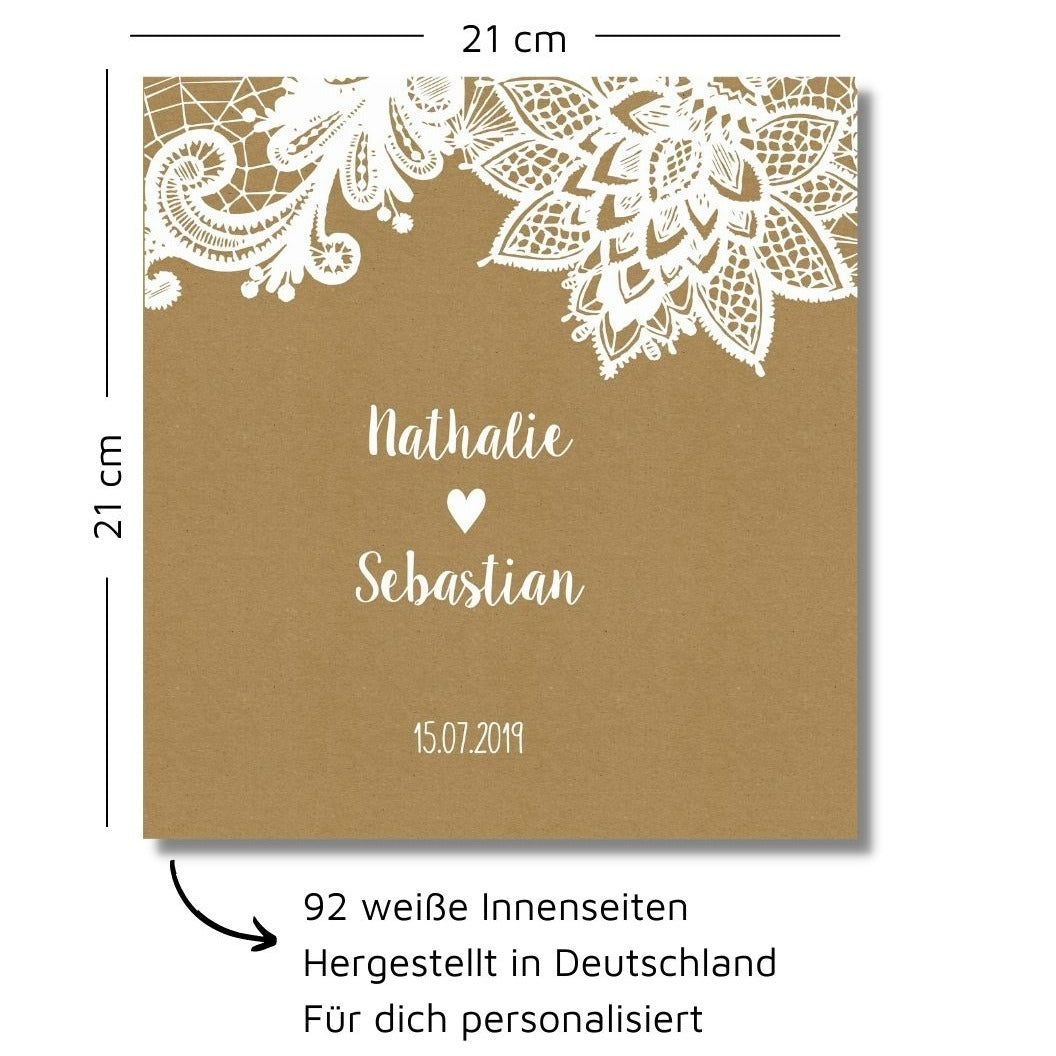Personalisiertes Gastebuch Vintage Spitze Masse