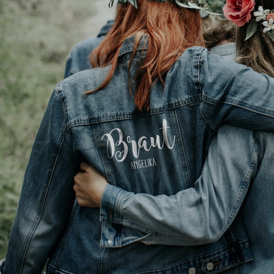 Personalisiertes Bügelbild Braut in weiß