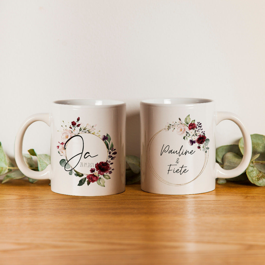 Personalisierte Tasse Ja Burgundy (1 Stück) – Ja-Hochzeitsshop
