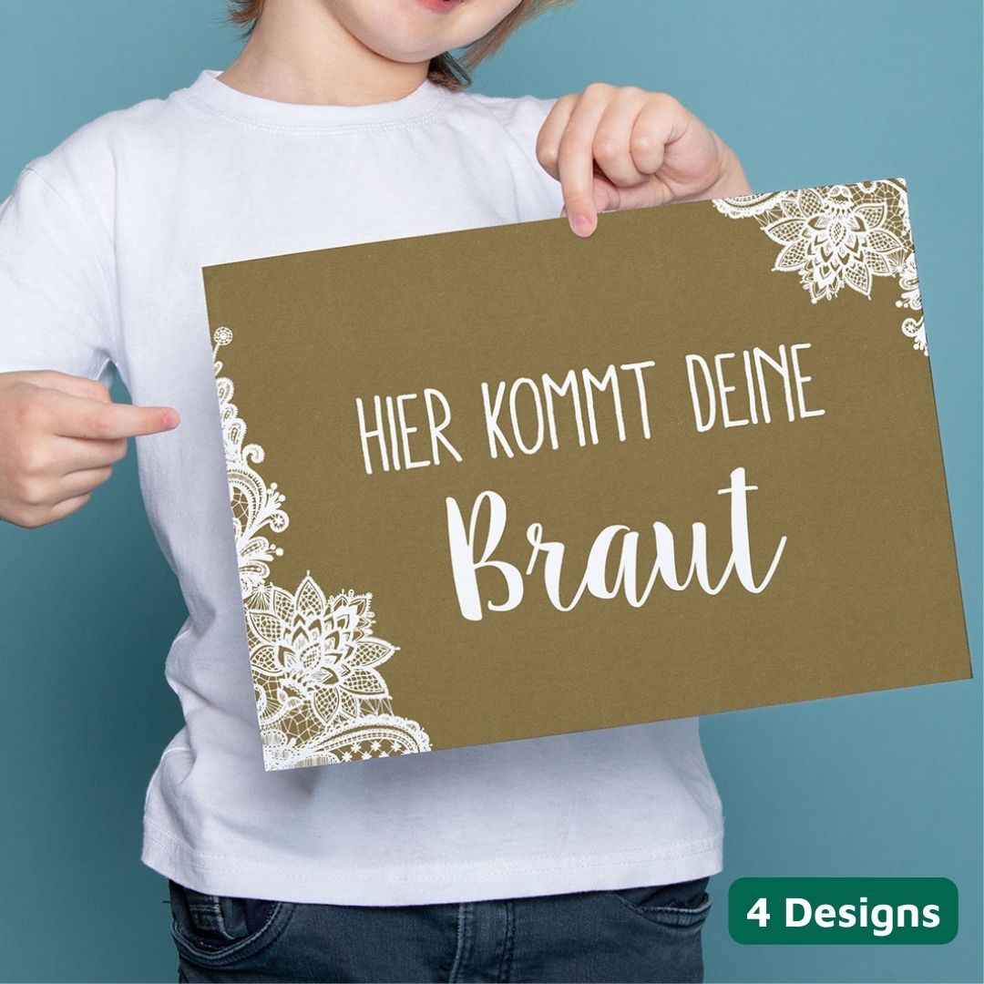 Schild Hier kommt Deine Braut - in 4 Designs (Sofort-Download)