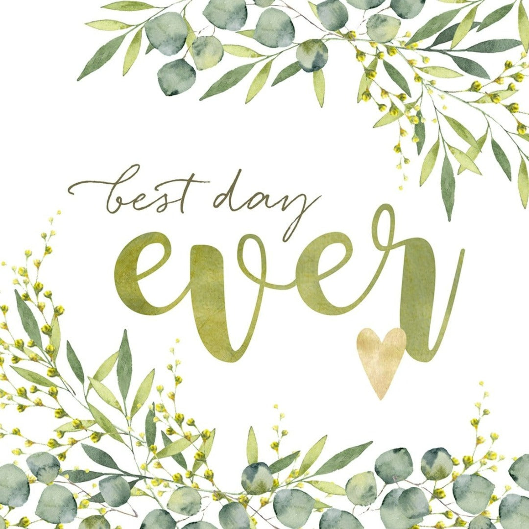 Serviette Eukalyptus mit Aufdruck best day ever