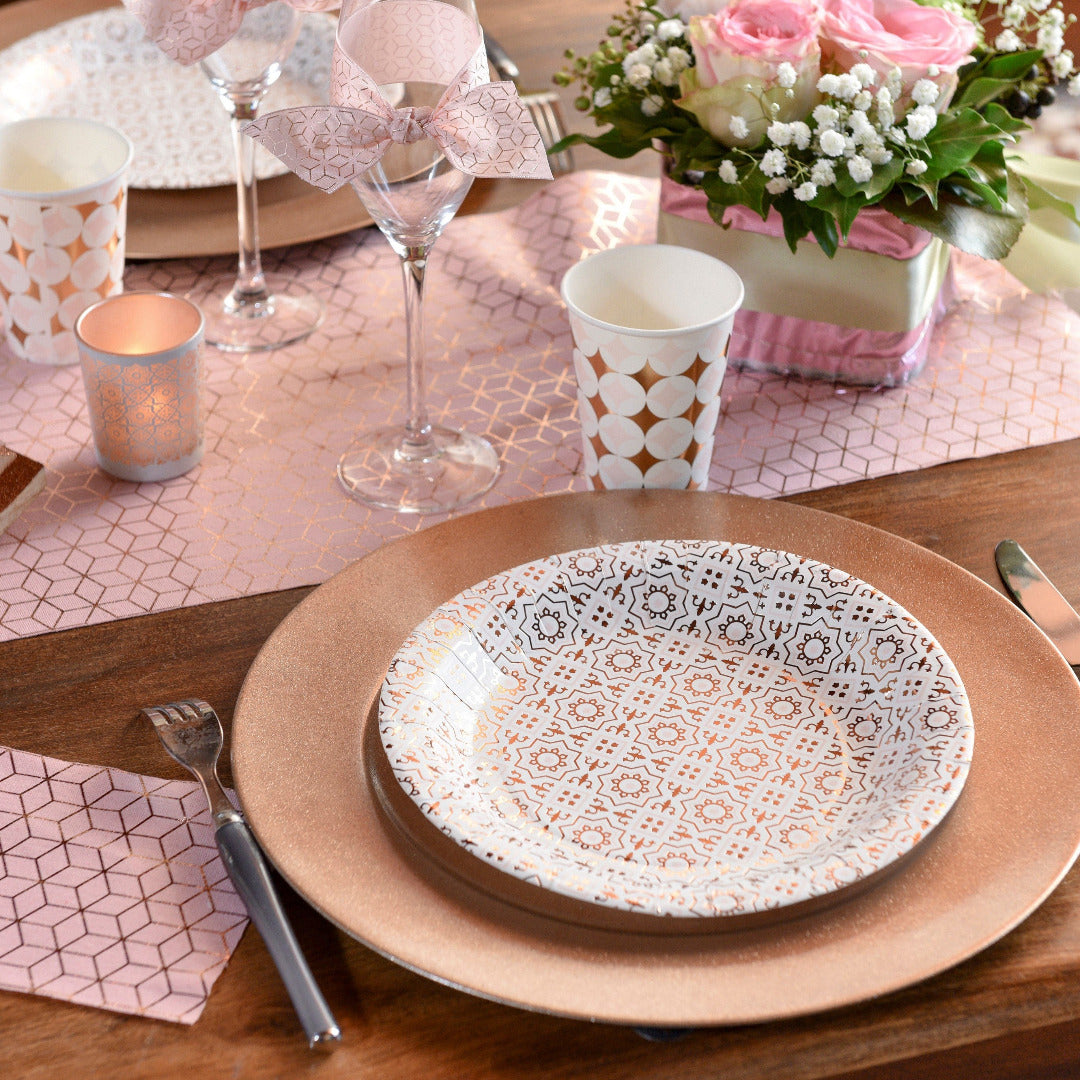 Cocktail Servietten rosgold mit goldenen Quadraten