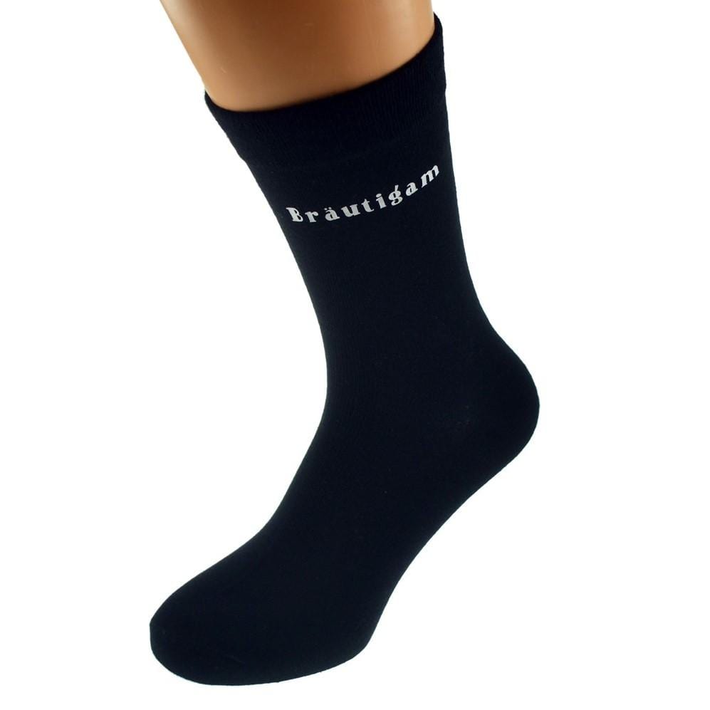Hochzeit Socken Bräutigam - Ja-HochzeitsshopHochzeit Socken schwarz mit Spruch Bräutigam weiß
