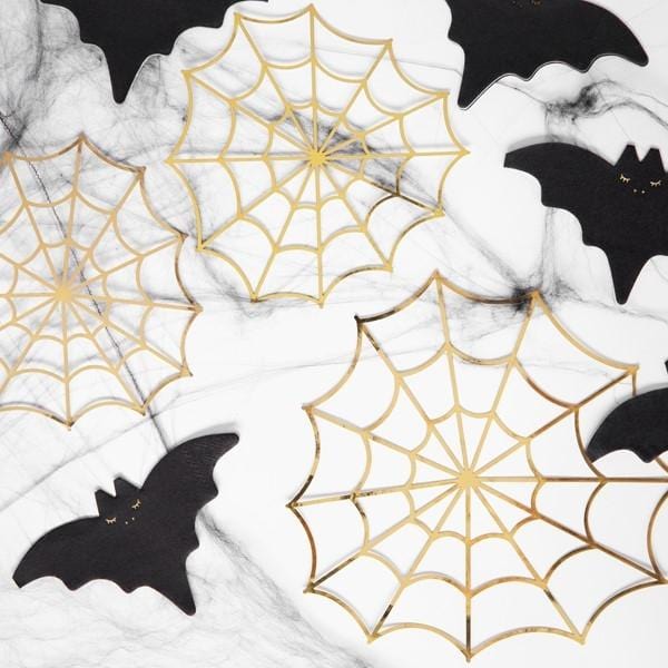 Spinnennetz Papierdeko gold für Halloween