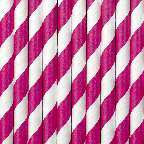 Strohhalme fuchsia mit Streifen weiß