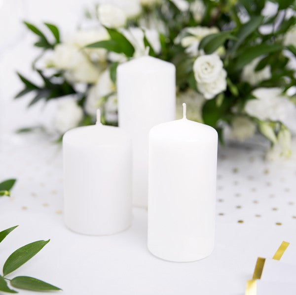 Tischdeko Hochzeit I Stumpenkerzen Set weiß matt I Ja-Hochzeitsshop