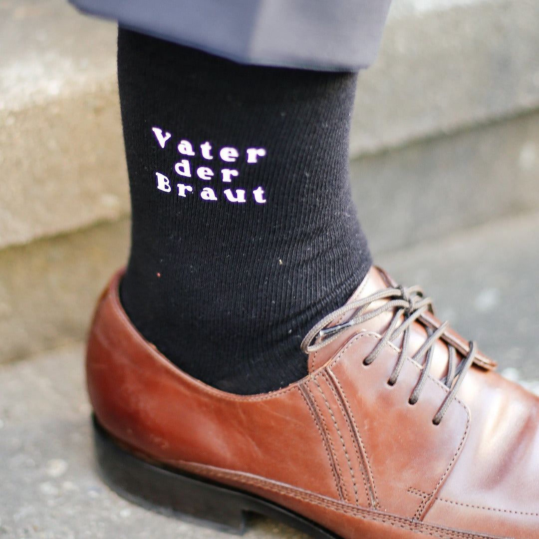 Hochzeit Socken schwarz mit Spruch Vater der Braut