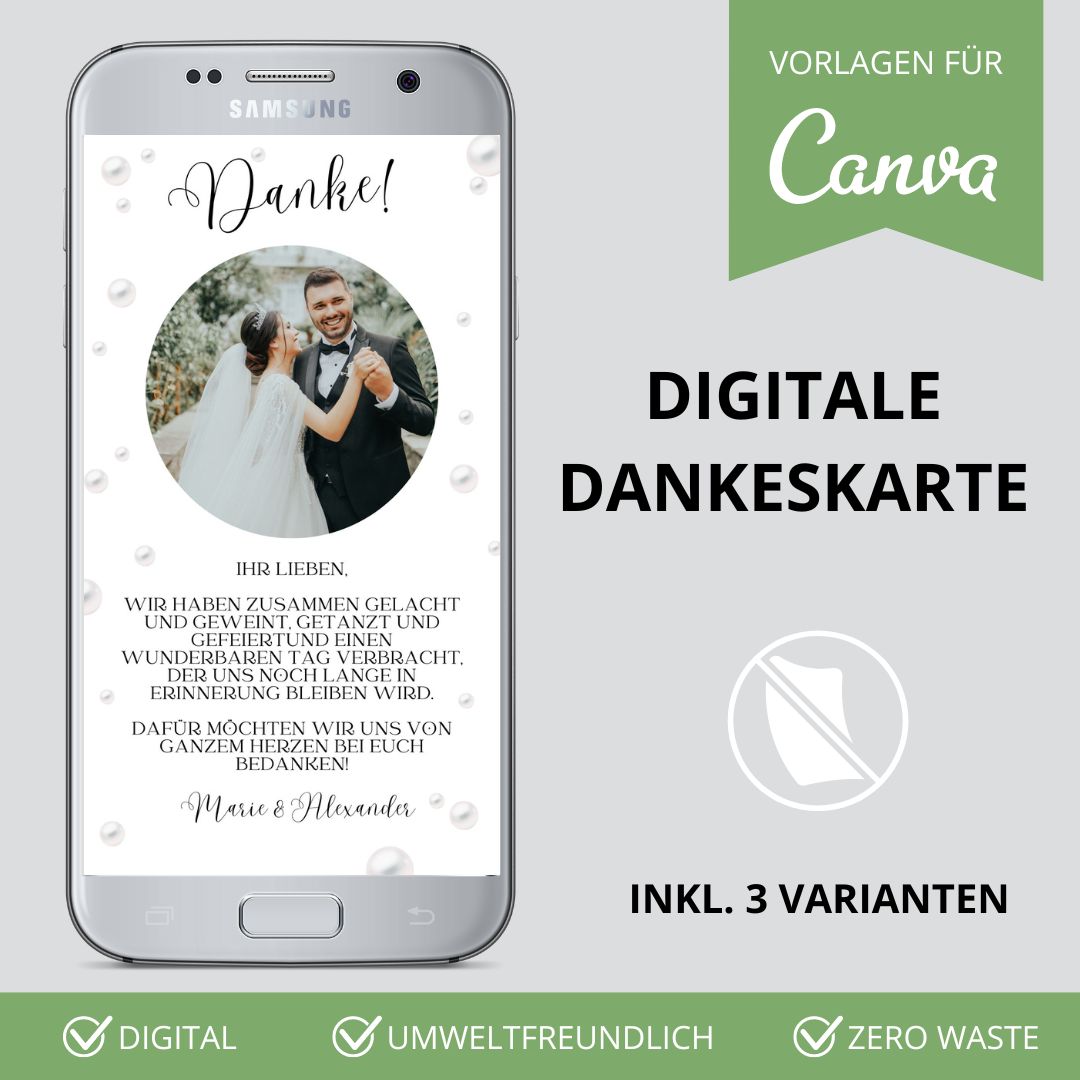 Digitale Dankeskarte WhatsApp Perlen (Canva Vorlage)