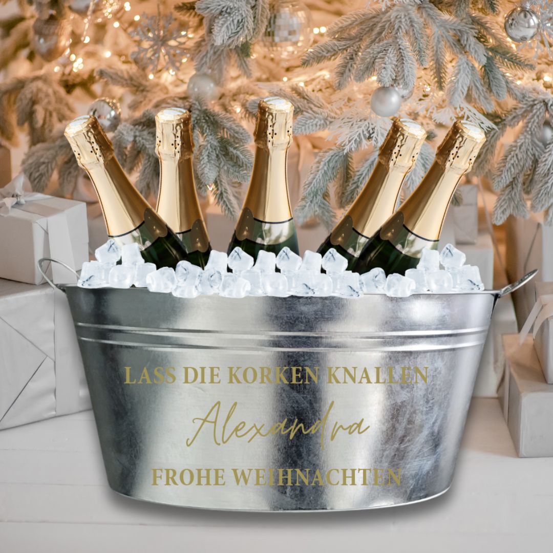 Personalisierte Zinkwanne für Sekt als Geschenk